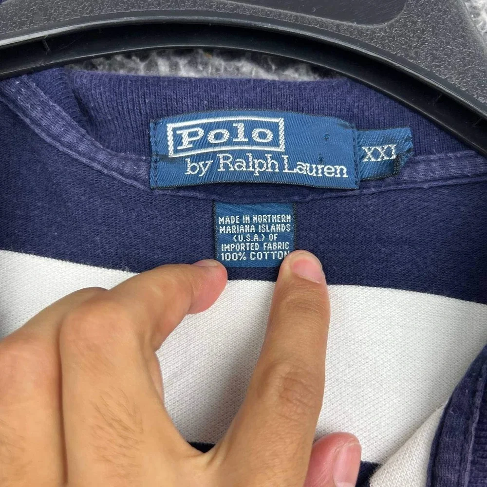 Polo Ralph Lauren Polo Shirt Men XXL Blue White Striped Short Sleeve Cotton 2XL